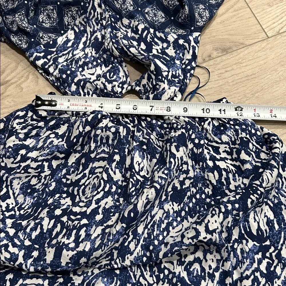Abercrombie & Fitch Navy and White Dress Long-sleeve Plunge Cutout Maxi Dress XS
